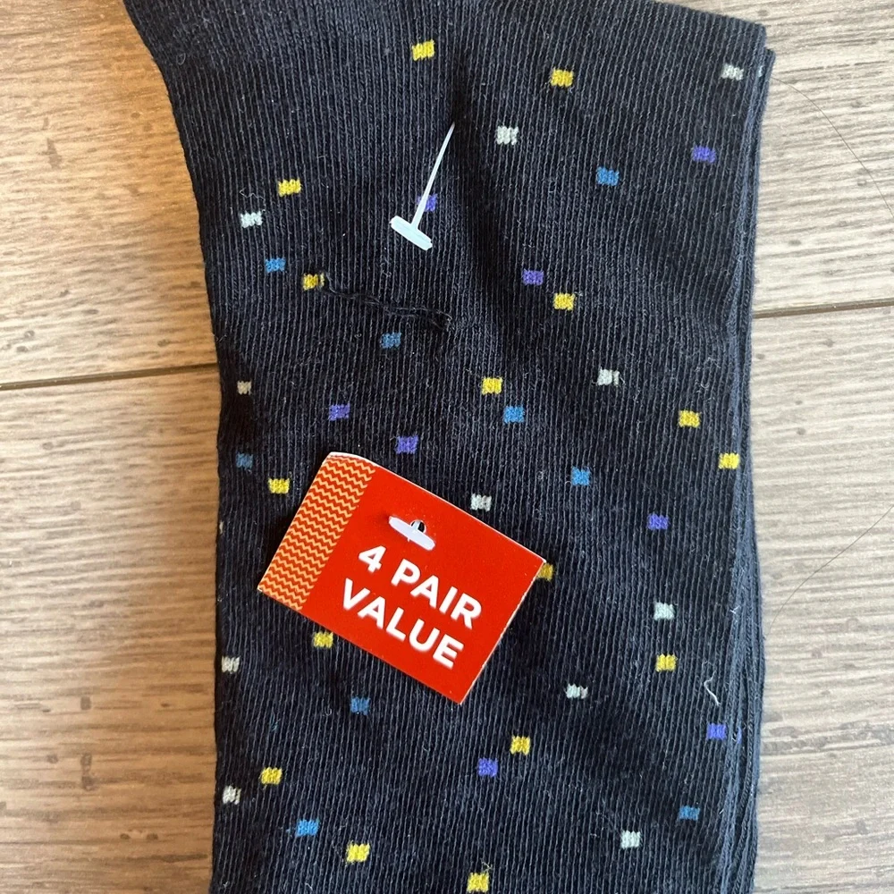 Goldtoe Men’s Navy Dot Print Dress Sock NEW 1 Pair
